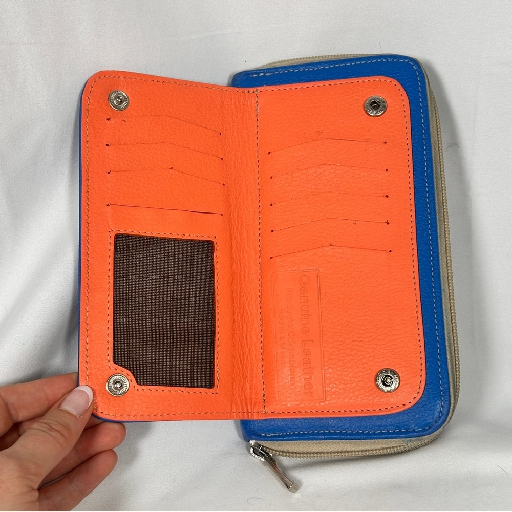 CIERVO Handmade Leather Zip Around Wallet Royal Blue - Picture 5 of 12